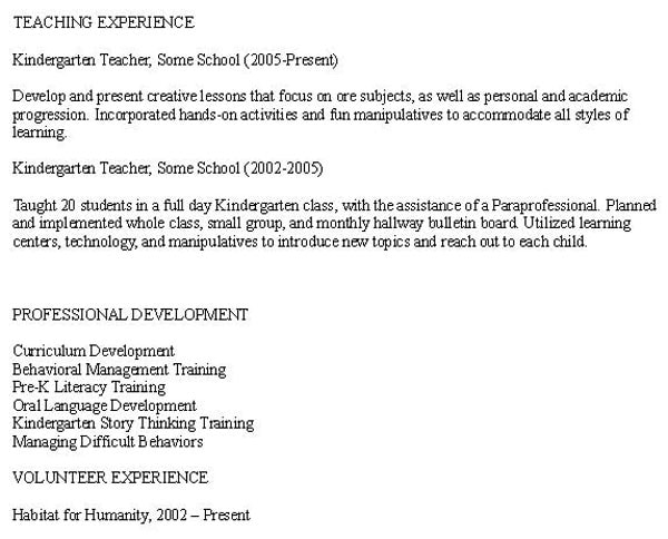 sample teacher pres school resume